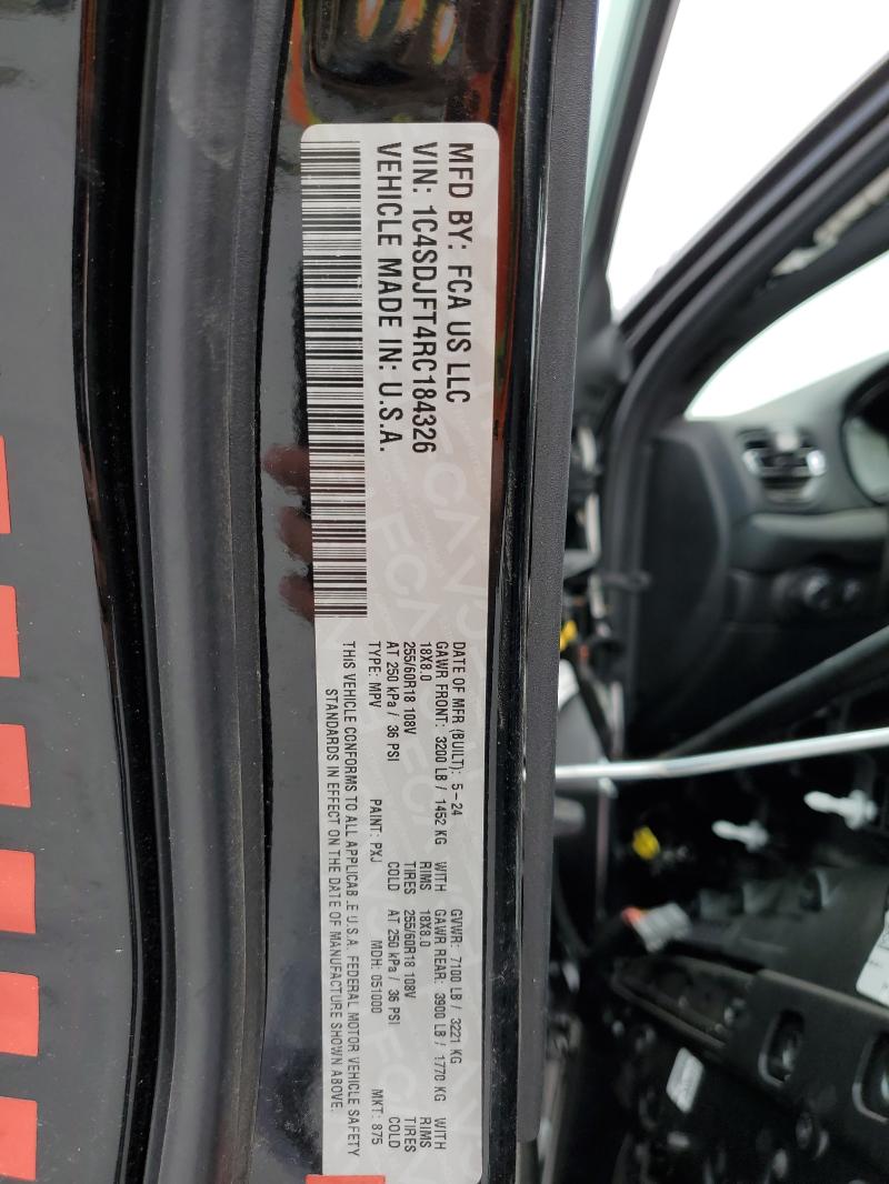 Photo 14 from auction – 2024 DODGE DURANGO PU with VIN 1C4SDJFT4RC184326