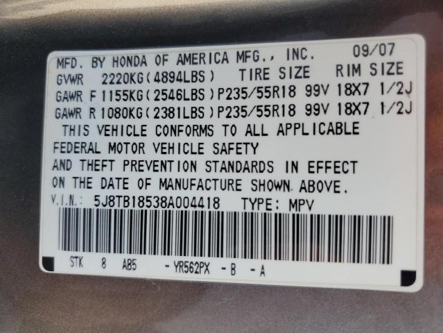 Photo 14 from auction – 2008 ACURA RDX TECHNO with VIN 5J8TB18538A004418