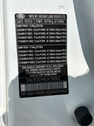 Photo 10 from auction – 2013 LAND ROVER RANGE ROVE with VIN SALSF2D44DA798902
