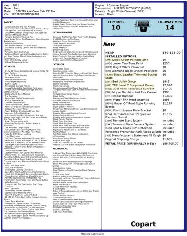 Photo 10 from auction – 2021 RAM 1500 TRX with VIN 1C6SRFU93MN684701