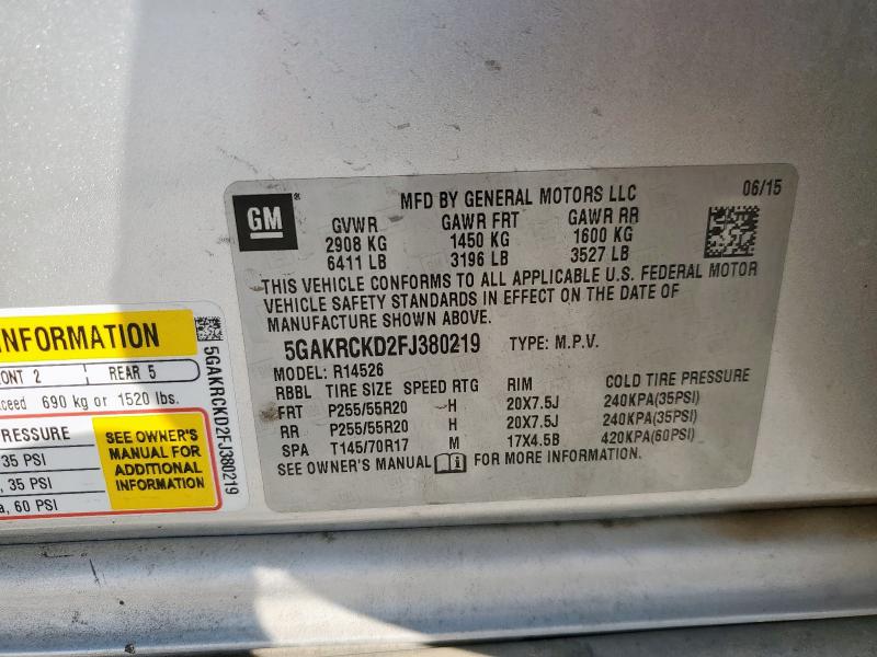 Photo 14 from auction – 2015 BUICK ENCLAVE with VIN 5GAKRCKD2FJ380219