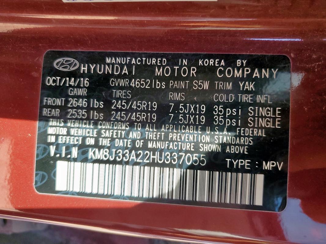 Photo 14 from auction – 2017 HYUNDAI TUCSON LIM with VIN KM8J33A22HU337055