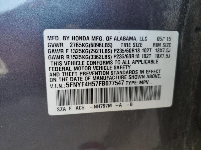 Photo 14 from auction – 2015 HONDA PILOT EXL with VIN 5FNYF4H57FB077547