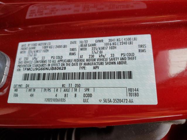 Photo 14 from auction – 2022 FORD ESCAPE SE with VIN 1FMCU9G66NUB80628