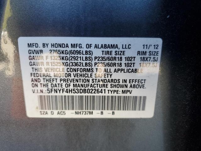 Photo 14 from auction – 2013 HONDA PILOT EXL with VIN 5FNYF4H53DB022641