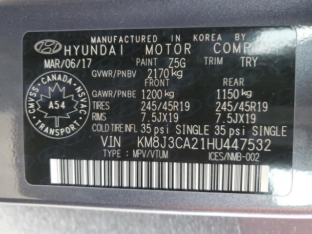 Photo 14 from auction – 2017 HYUNDAI TUCSON LIM with VIN KM8J3CA21HU447532