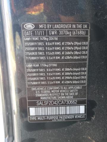 Photo 14 from auction – 2012 LAND ROVER RANGE ROVE with VIN SALSF2D42CA730662