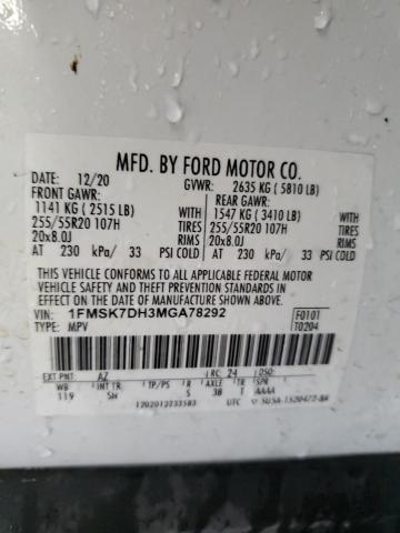 Photo 14 from auction – 2021 FORD EXPLORER X with VIN 1FMSK7DH3MGA78292