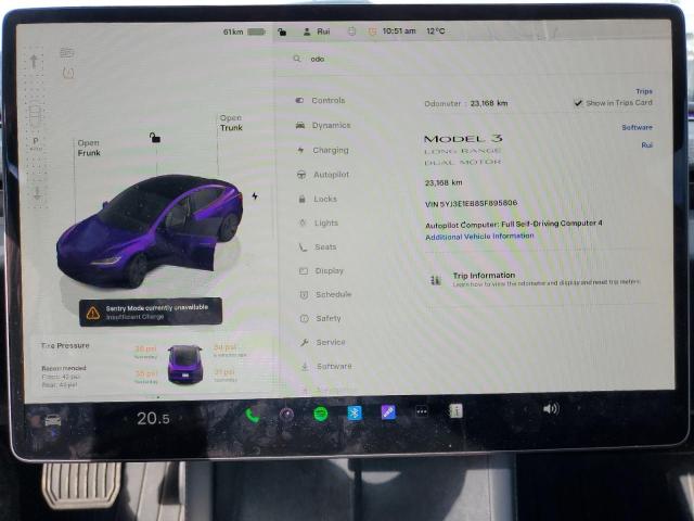 Photo 9 from auction – 2025 TESLA MODEL 3 with VIN 5YJ3E1EB8SF895806