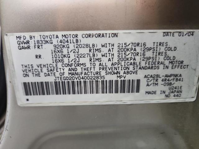 Foto 14 de la subasta – 2004 TOYOTA RAV4 con VIN JTEGD20V040022835
