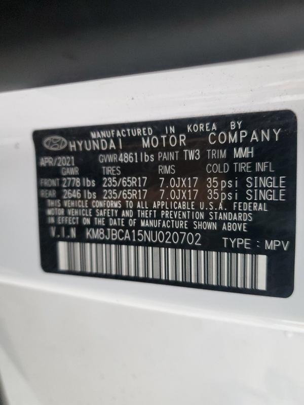 Photo 14 from auction – 2022 HYUNDAI TUCSON BLU with VIN KM8JBCA15NU020702