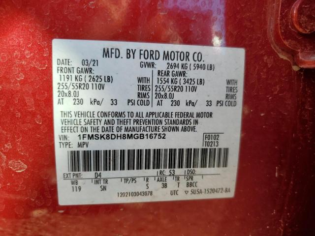 Photo 14 from auction – 2021 FORD EXPLORER X with VIN 1FMSK8DH8MGB16752