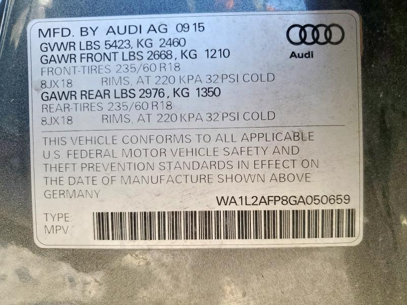 Photo 14 from auction – 2016 AUDI Q5 PREMIUM PLUS with VIN WA1L2AFP8GA050659