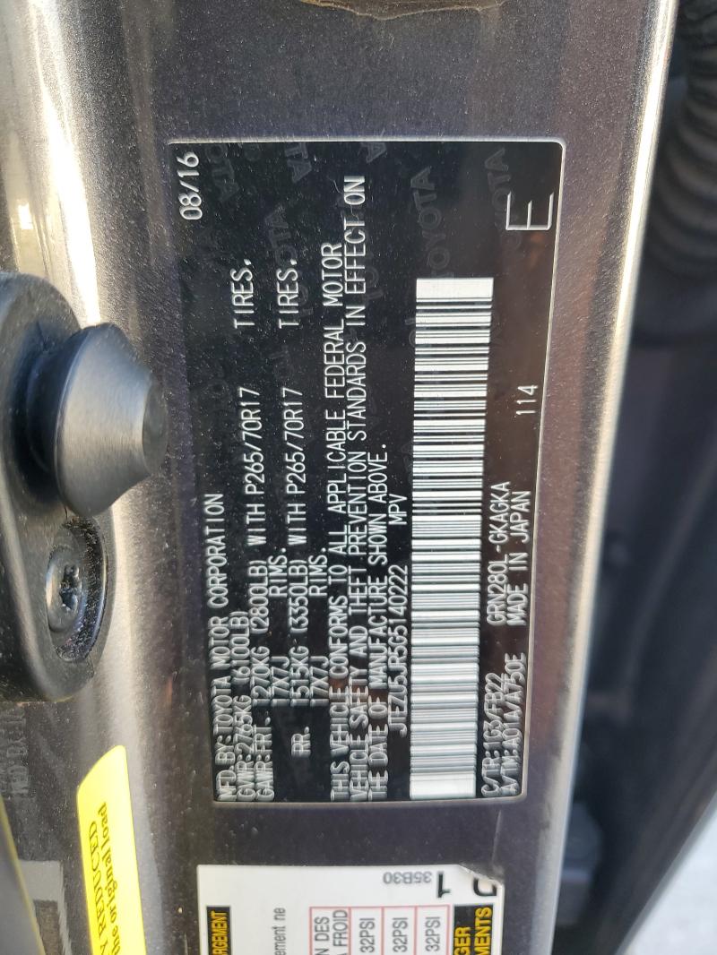 Photo 14 from auction – 2016 TOYOTA 4RUNNER SR with VIN JTEZU5JR5G5140222