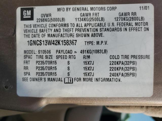 Photo 14 from auction – 2002 CHEVROLET BLAZER with VIN 1GNCS13W42K158367