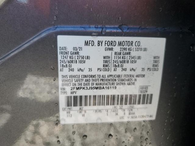 Photo 14 from auction – 2021 FORD EDGE SEL with VIN 2FMPK3J95MBA16119