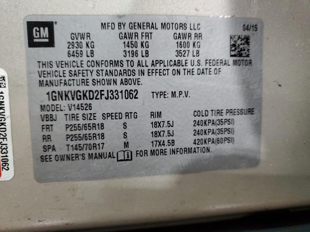 Photo 14 from auction – 2015 CHEVROLET TRAVERSE L with VIN 1GNKVGKD2FJ331062