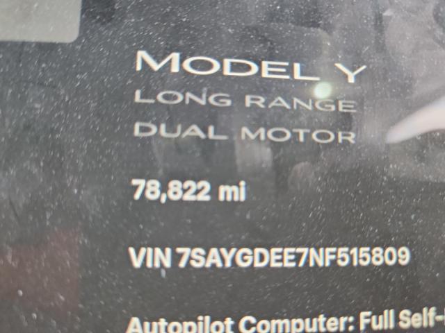 Photo 9 from auction – 2022 TESLA MODEL Y with VIN 7SAYGDEE7NF515809