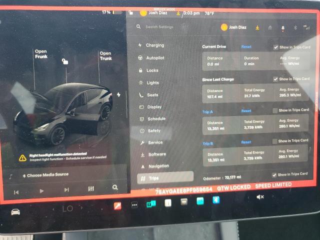 Photo 9 from auction – 2023 TESLA MODEL Y with VIN 7SAYGAEE8PF959654