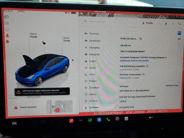 Photo 9 from auction – 2022 TESLA MODEL 3 with VIN 5YJ3E1EA8NF188457