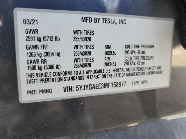 Photo 14 from auction – 2021 TESLA MODEL Y with VIN 5YJYGAEE3MF158977