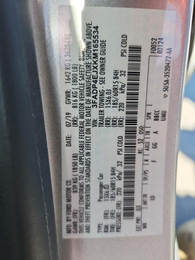 Photo 14 from auction – 2019 FORD FIESTA SE with VIN 3FADP4EJXKM165534