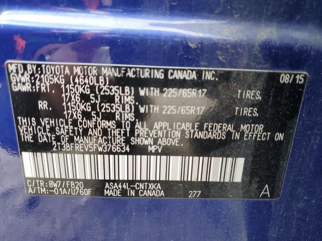 Photo 14 from auction – 2015 TOYOTA RAV4 LE with VIN 2T3BFREV5FW376634
