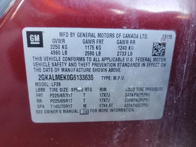 Photo 14 from auction – 2016 GMC TERRAIN SL with VIN 2GKALMEK0G6133635