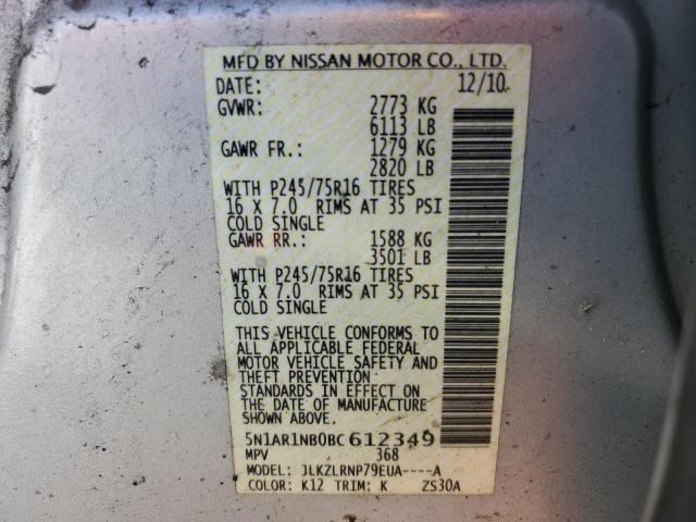 Photo 14 from auction – 2011 NISSAN PATHFINDER with VIN 5N1AR1NB0BC612349