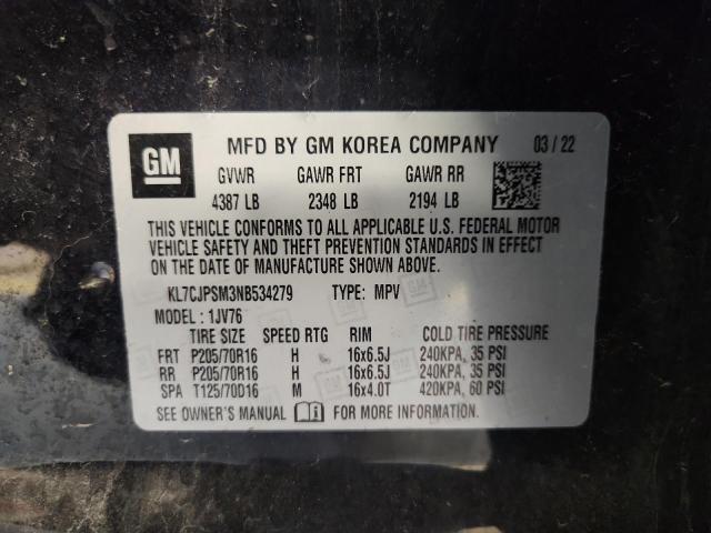 Photo 14 from auction – 2022 CHEVROLET TRAX 1LT with VIN KL7CJPSM3NB534279