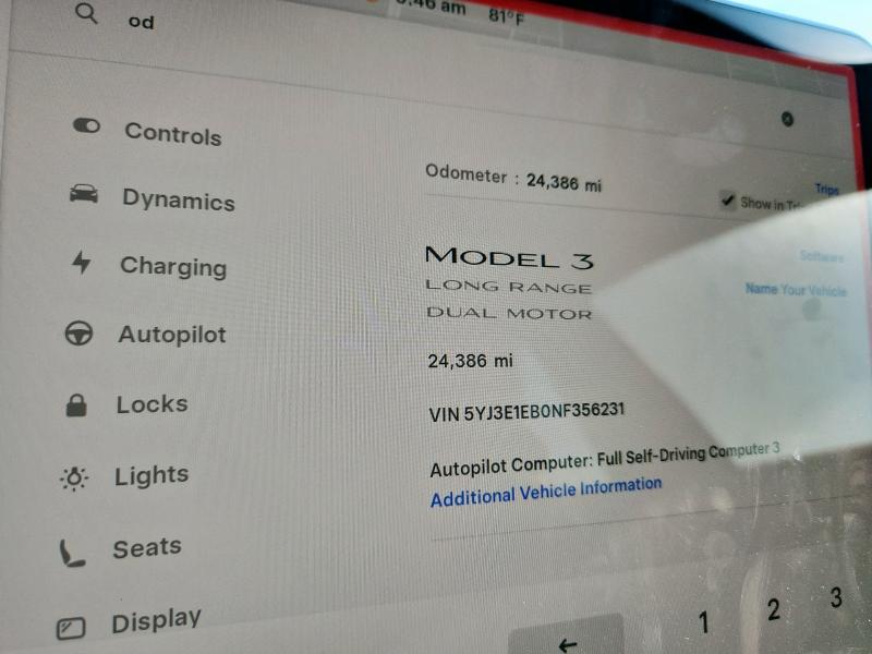 Photo 9 from auction – 2022 TESLA MODEL 3 with VIN 5YJ3E1EB0NF356231