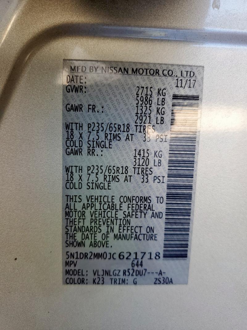 Photo 14 from auction – 2018 NISSAN PATHFINDER with VIN 5N1DR2MM0JC621718