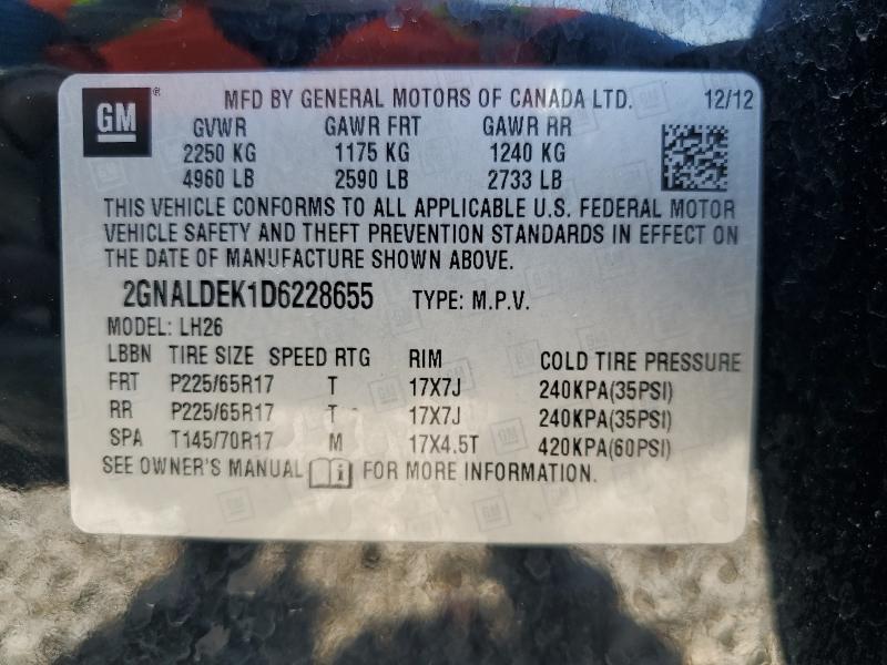 Photo 14 from auction – 2013 CHEVROLET EQUINOX LT with VIN 2GNALDEK1D6228655