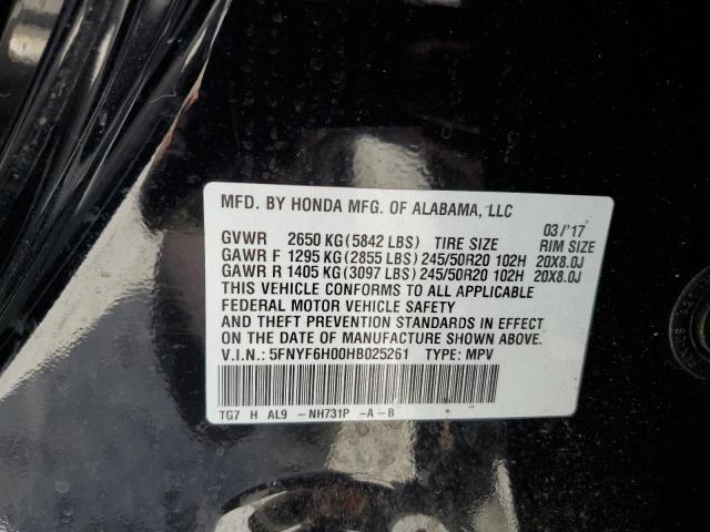 Photo 14 from auction – 2017 HONDA PILOT ELIT with VIN 5FNYF6H00HB025261