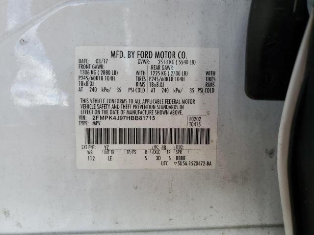 Photo 14 from auction – 2017 FORD EDGE SEL with VIN 2FMPK4J97HBB81715
