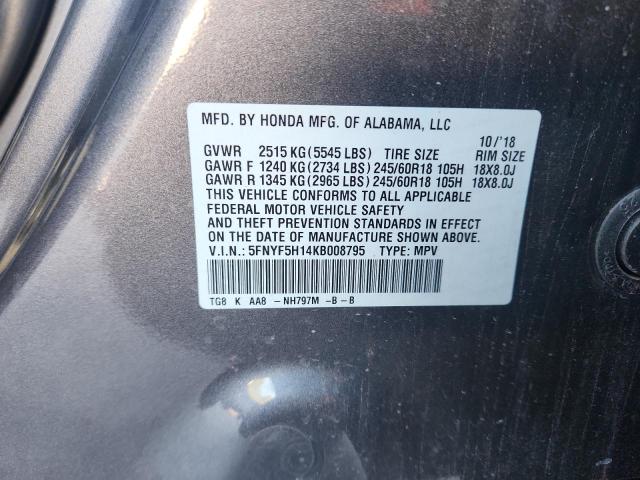 Photo 14 from auction – 2019 HONDA PILOT LX with VIN 5FNYF5H14KB008795