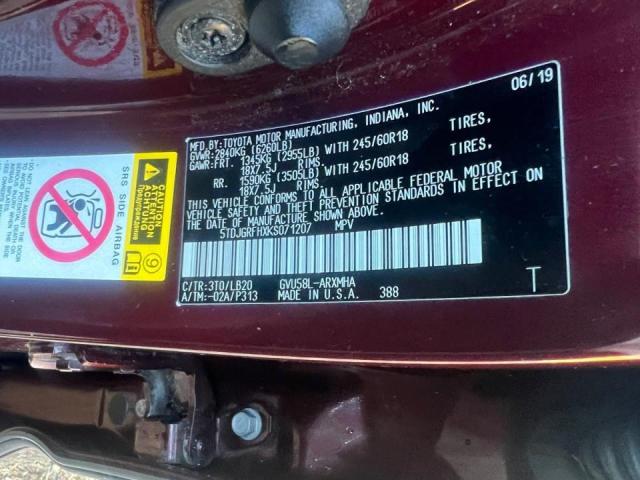 Photo 10 from auction – 2019 TOYOTA HIGHLANDER with VIN 5TDJGRFHXKS071207