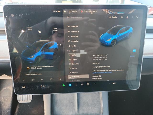 Photo 9 from auction – 2022 TESLA MODEL Y with VIN 7SAYGAEE1NF464886
