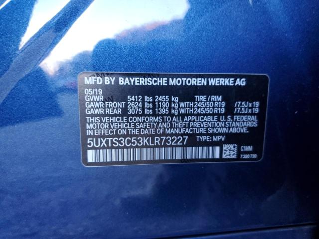Photo 14 from auction – 2019 BMW X3 XDRIVEM with VIN 5UXTS3C53KLR73227