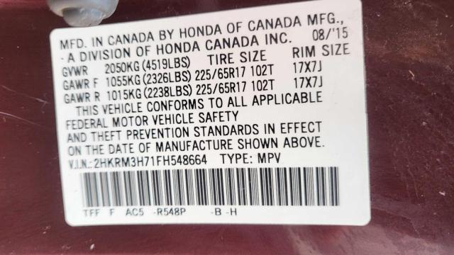 Photo 10 from auction – 2015 HONDA CR-V EXL with VIN 2HKRM3H71FH548664