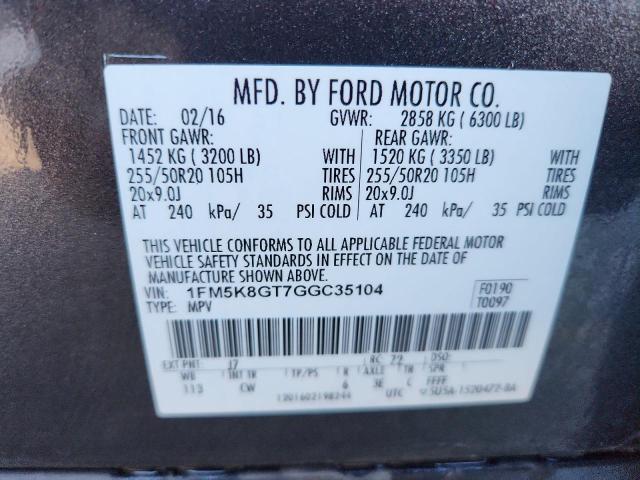 Photo 14 from auction – 2016 FORD EXPLORER S with VIN 1FM5K8GT7GGC35104