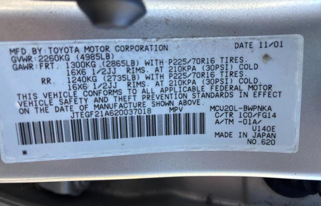 Photo 10 from auction – 2002 TOYOTA HIGHLANDER with VIN JTEGF21A620037018