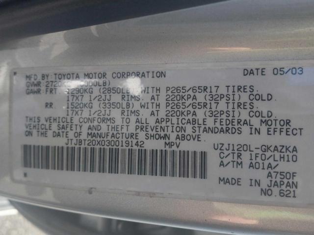 Photo 10 from auction – 2003 LEXUS GX 470 with VIN JTJBT20X030019142
