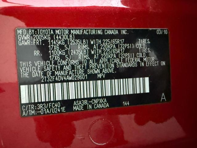 Photo 10 from auction – 2010 TOYOTA RAV4 with VIN 2T3ZF4DV4AW02960