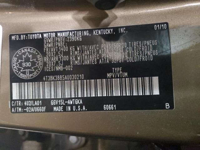 Photo 14 from auction – 2010 TOYOTA VENZA with VIN 4T3BK3BB5AU030210