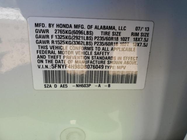 Photo 14 from auction – 2013 HONDA PILOT TOUR with VIN 5FNYF4H98DB076049