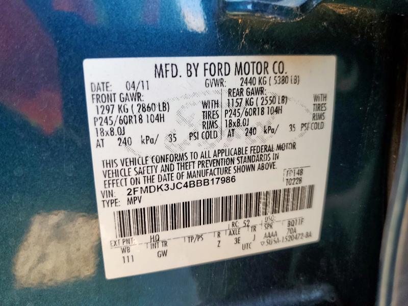 Photo 14 from auction – 2011 FORD EDGE SEL with VIN 2FMDK3JC4BBB17986
