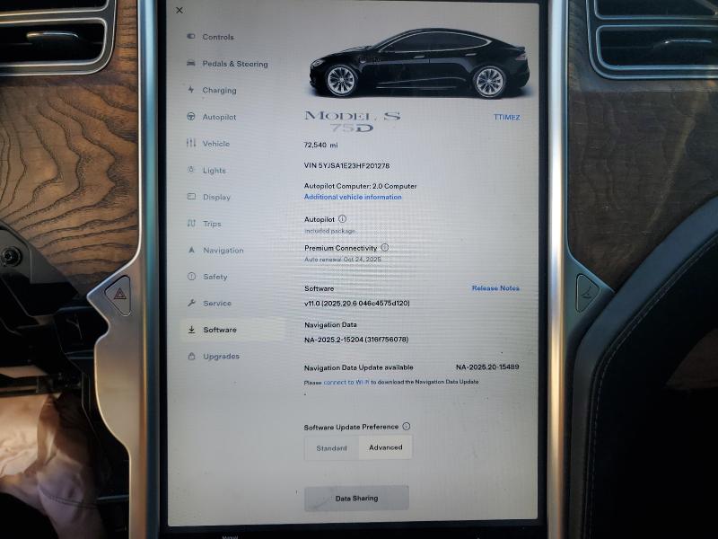 Photo 9 from auction – 2017 TESLA MODEL S with VIN 5YJSA1E23HF201278