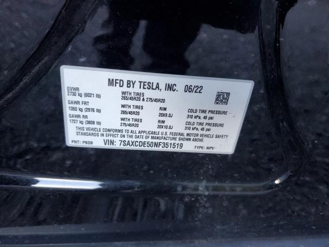 Photo 14 from auction – 2022 TESLA MODEL X with VIN 7SAXCDE50NF351519