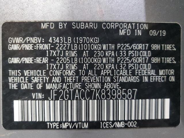 Photo 14 from auction – 2019 SUBARU CROSSTREK with VIN JF2GTACC7K8398587
